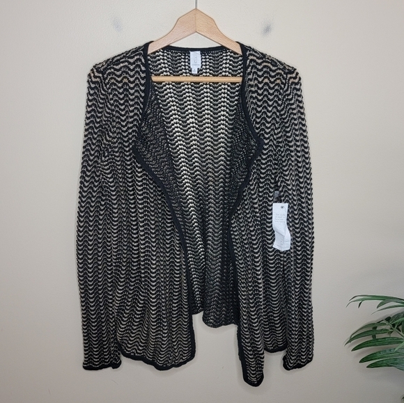 NWT Jones New York | Black Tan Gold Open Knit Cardigan Sweater - Picture 1 of 5